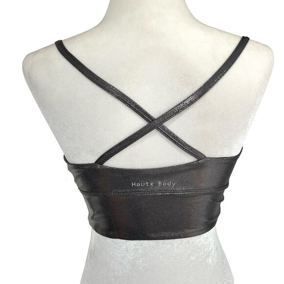 Haute Body Sports Bra XS Silver Metallic Zip Front Straps Athleisure Revolve NWT - Picture 2 of 10